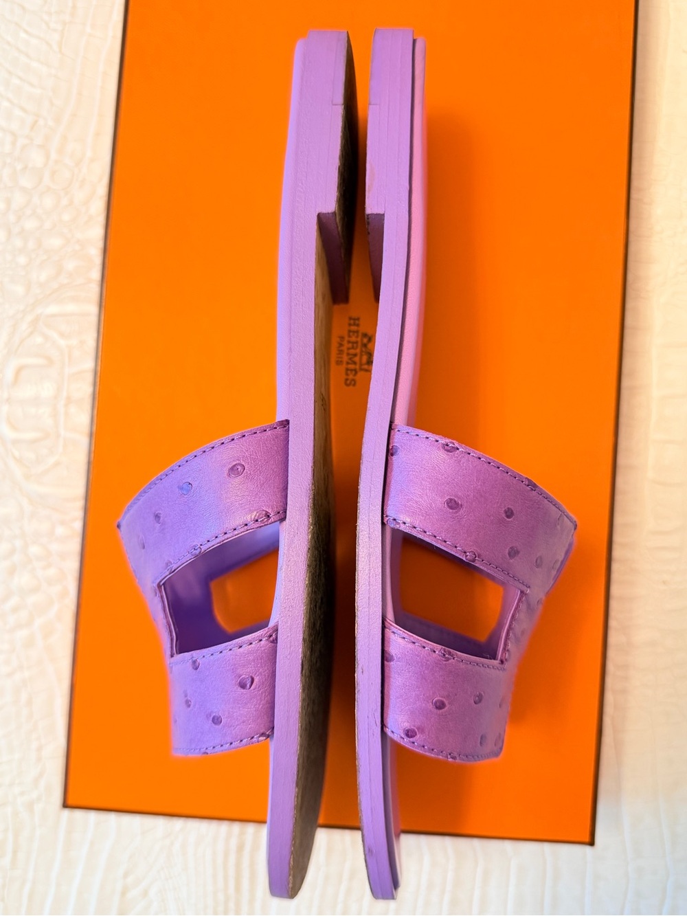 Hermes Oran sandals slides slippers lavender ostrich leather Size 39,5 ( 9,5) - Picture 11 of 16